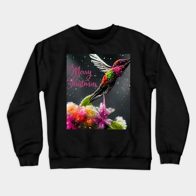 Marry Christmas wishes from colorful hummingbird Crewneck Sweatshirt by Design-by-Evita